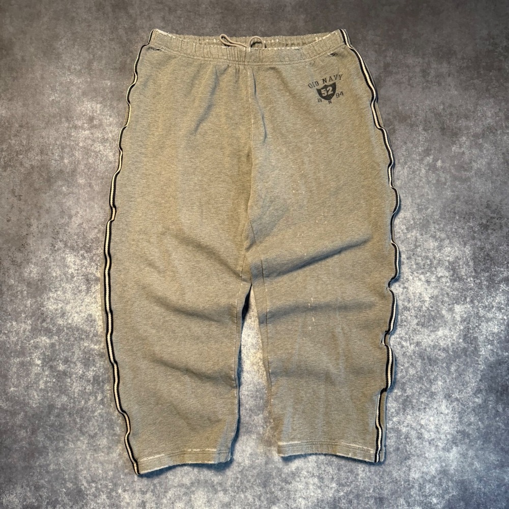 Vintage Old Navy Mens 1994 Logo Sweatpants Gray Side Stripe Drawstring‎ Large